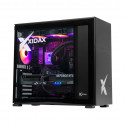 X-6 R7 7700X + RTX 5060Ti 16GB XEN BLACK gaming desktop - black case with RGB lighting, glass side view