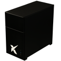 X-6 R7 7700X + RTX 5060Ti 16GB XEN BLACK gaming desktop - black case, closed front panel, side angle view