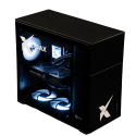 X-6 R7 7700X + RTX 5060Ti 16GB XEN BLACK gaming desktop - black case, white RGB lighting, glass side panel