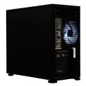 X-6 R7 7700X + RTX 5060Ti 16GB XEN BLACK gaming desktop - rear angle view with blue LED fan