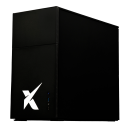 X-6 R7 7700X + RTX 5060Ti 16GB XEN BLACK gaming desktop - black case, front angle view