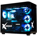 X-6 9800X3D + RTX 5090 ONAMI BLACK gaming desktop - glass panel showing blue RGB cooling
