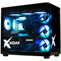 X-6 9800X3D + RTX 5090 ONAMI BLACK gaming desktop - glass panel showing blue RGB cooling