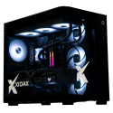 X-6 9800X3D + RTX 5090 ONAMI BLACK gaming desktop - side view with white RGB interior lighting