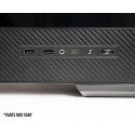 Close-up of front I/O ports and power button on Tenrai Black case