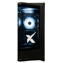 X-6 RTX 5070 + i7 14700F TENRAI BLACK gaming desktop - side angle, glass panel with white LED fan