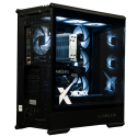 X-6 RTX 5070 + i7 14700F TENRAI BLACK gaming desktop - side view with blue RGB lighting and glass panel
